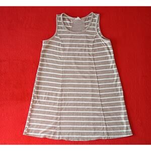 A Line Stripe Swing Dress Hem And Thread Women Sz M Coastal Preppy Modern Beige